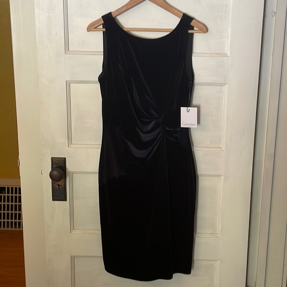 NWT Calvin Klein velour metallic blue dress SZ 8